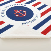 Nautical Marine Navy Blue Red Stripes Sherpa Deken (3/4)