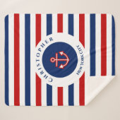 Nautical Marine Navy Blue Red Stripes Sherpa Deken (Voorkant (horizontaal))