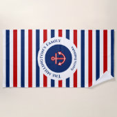 Nautical Marine Navy Blue Red Stripes Strandlaken (Voorkant)