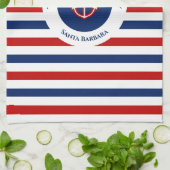 Nautical Marine Navy Blue Red Stripes Theedoek (Gevouwen)