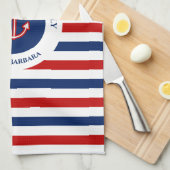 Nautical Marine Navy Blue Red Stripes Theedoek (Quarter Fold)