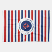 Nautical Marine Navy Blue Red Stripes Theedoek (Horizontaal)