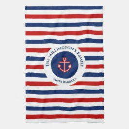 Nautical Marine Navy Blue Red Stripes Theedoek
