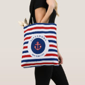 Nautical Marine Navy Blue Red Stripes Tote Bag (Dichtbij)