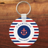 Nautical Marine Navy Blue Red White Stripes Sleutelhanger (Voorkant)