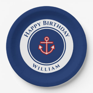 Nautical Marine Navy Blue White Birthday Party Papieren Bordje