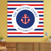 Nautical Marine Navy Blue White Stripes Anchor Canvas Afdruk (Insitu (Woonkamer))