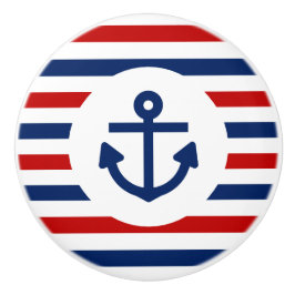 Nautical Marine Navy Blue White Stripes Anchor Keramische Knop