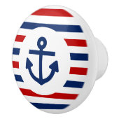 Nautical Marine Navy Blue White Stripes Anchor Keramische Knop (Rechts)
