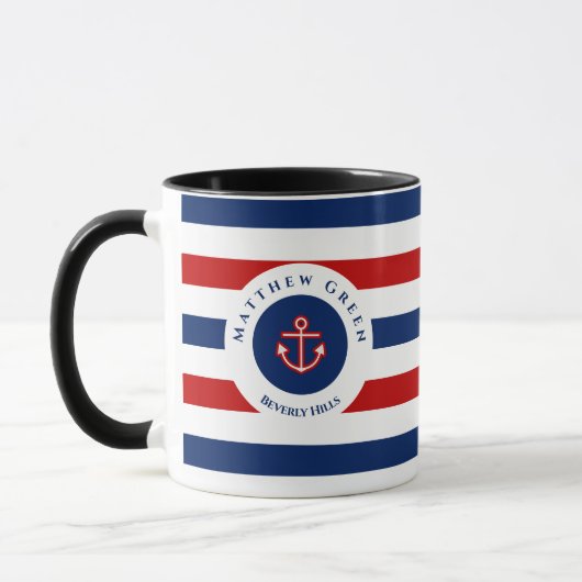Nautical Marine Navy Blue White Stripes Anchor Mok (Links)
