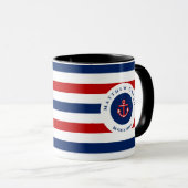 Nautical Marine Navy Blue White Stripes Anchor Mok (Voorkant rechts)