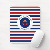 Nautical Marine Navy Blue White Stripes Anchor Muismat (Met muis)