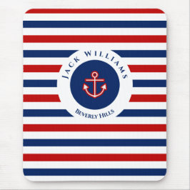 Nautical Marine Navy Blue White Stripes Anchor Muismat