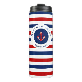 Nautical Marine Navy Blue White Stripes Anchor Thermosbeker