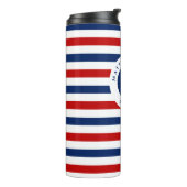 Nautical Marine Navy Blue White Stripes Anchor Thermosbeker (Gedraaid links)