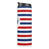 Nautical Marine Navy Blue White Stripes Anchor Thermosbeker (Geroteerd rechts)