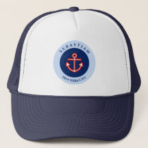 Nautical Marine Navy Blue White Stripes Anchor