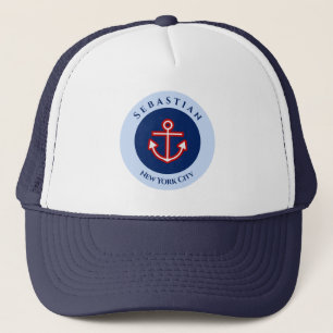 Nautical Marine Navy Blue White Stripes Anchor Trucker Pet