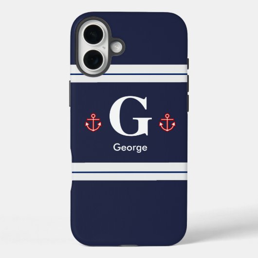 Nautical Marine Navy Blue White Stripes Case-Mate iPhone Case (Achterkant)