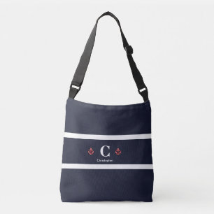 Nautical Marine Navy Blue White Stripes Crossbody Tas
