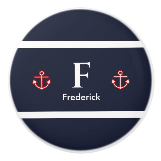 Nautical Marine Navy Blue White Stripes Drink Coas Keramische Knop (Voorkant)