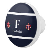 Nautical Marine Navy Blue White Stripes Drink Coas Keramische Knop (Rechts)