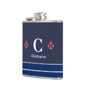 Nautical Marine Navy Blue White Stripes Heupfles (Links)