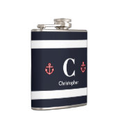 Nautical Marine Navy Blue White Stripes Heupfles (Rechts)