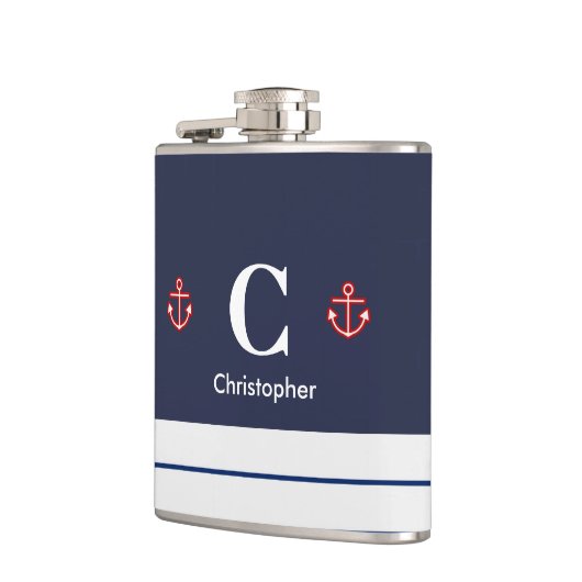 Nautical Marine Navy Blue White Stripes Heupfles (Links)