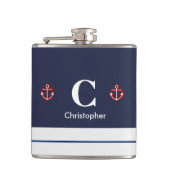 Nautical Marine Navy Blue White Stripes Heupfles (Voorkant)