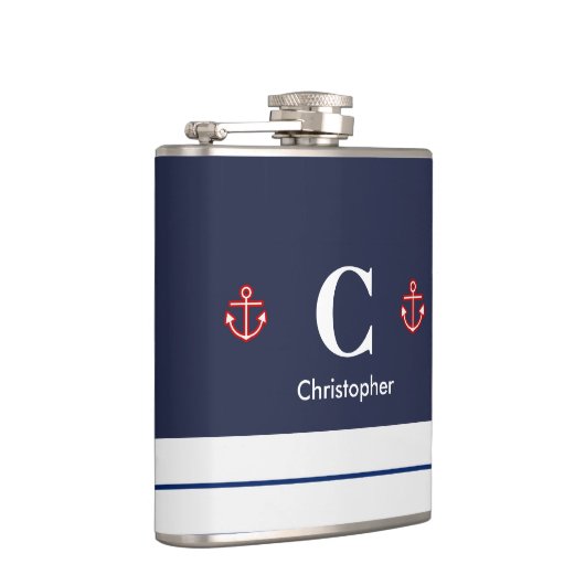 Nautical Marine Navy Blue White Stripes Heupfles (Rechts)