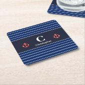 Nautical Marine Navy Blue White Stripes Kartonnen Onderzetters (Schuin)