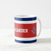 Nautical Marine Navy Blue White Stripes Koffiemok (Voorkant rechts)