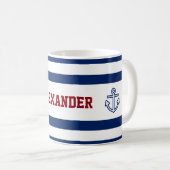 Nautical Marine Navy Blue White Stripes Koffiemok (Voorkant rechts)