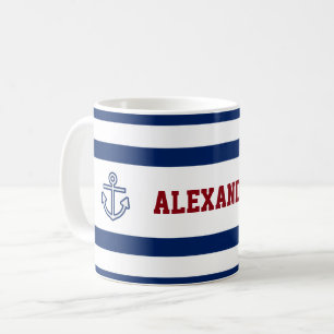 Nautical Marine Navy Blue White Stripes Koffiemok