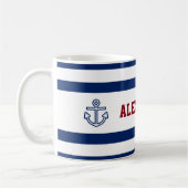 Nautical Marine Navy Blue White Stripes Koffiemok (Links)
