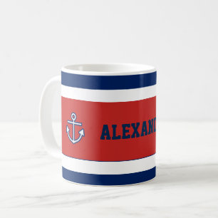 Nautical Marine Navy Blue White Stripes Koffiemok