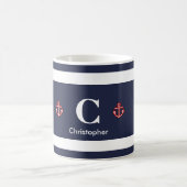 Nautical Marine Navy Blue White Stripes Koffiemok (Center)