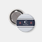 Nautical Marine Navy Blue White Stripes Magneet (Voorkant / Achterkant)