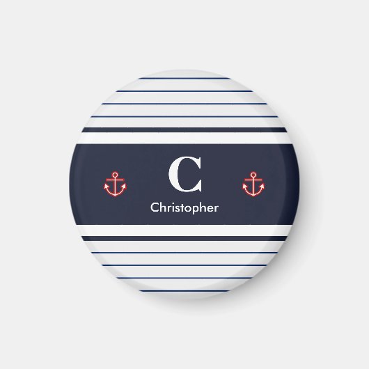 Nautical Marine Navy Blue White Stripes Magneet (Voorkant)