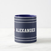 Nautical Marine Navy Blue White Stripes Mok (Midden)