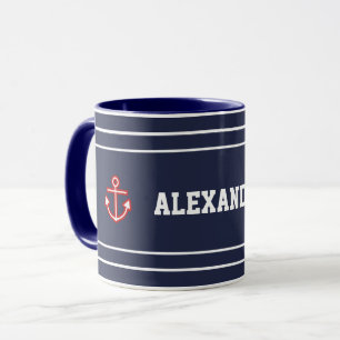 Nautical Marine Navy Blue White Stripes Mok