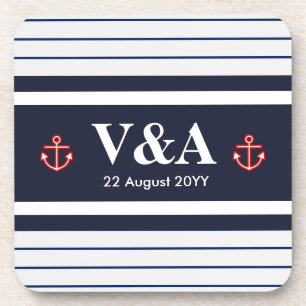 Nautical Marine Navy Blue White Stripes Onderzetter