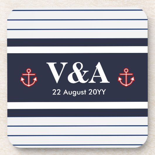 Nautical Marine Navy Blue White Stripes Onderzetter (Voorkant)