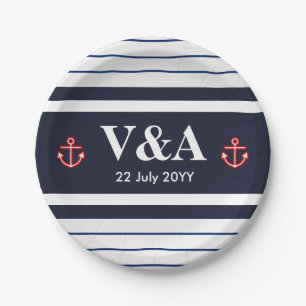 Nautical Marine Navy Blue White Stripes Papieren Bordje
