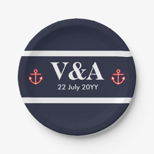 Nautical Marine Navy Blue White Stripes Papieren Bordje (Voorkant)