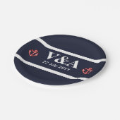 Nautical Marine Navy Blue White Stripes Papieren Bordje (Gekanteld)