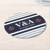 Nautical Marine Navy Blue White Stripes Ronde Kartonnen Onderzetter (Gebogen)