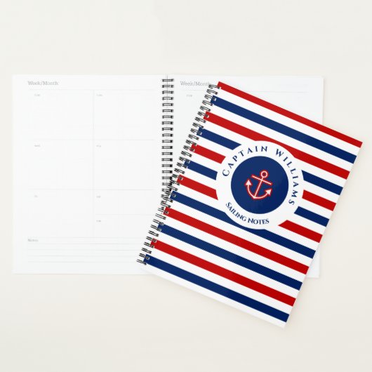 Nautical Marine Navy Blue White Stripes Travel Planner (Display)