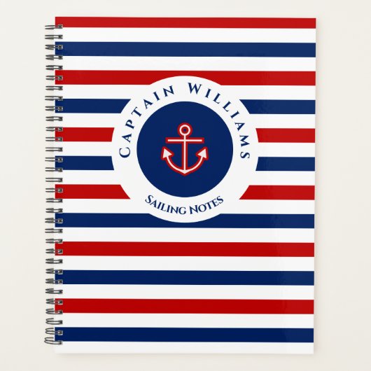 Nautical Marine Navy Blue White Stripes Travel Planner (Voorkant)